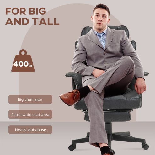 HOMCOM Office Chair, Ergonomic Desk Chair with Foot Rest, Lumbar Support, Reclining Function and Wide Seat, Height-Adjustable High Back Swivel Rolling for Home Office, Support up to 180 kg, Black