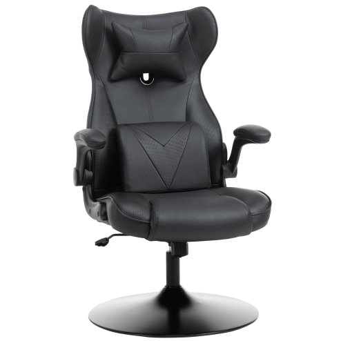 Vinsetto Video Game Chair with Lumbar Support, Racing Style Home Office Chair, Computer Chair with Swivel Base, Flip-up Armrest and Headrest, Black Image