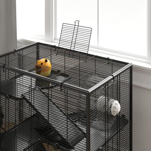 PawHut Hamster Cage with Deep Tempered Glass Bottom, 4 Tier Large Hamster Tank with Hut, Running Wheel, Platforms, Ramps, Food Dish, Water Bottle, for Syrian, Dwarf, Rats, Gerbils, 78.5 x 48.5 x 80cm