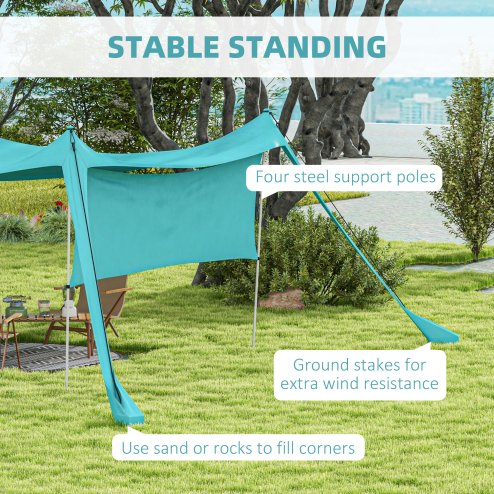 Outsunny Beach Tent, Sunshade Event Shelter with Detachable Sidewall, Reinforced Corners, Stability Poles and Carry Bag, for Camping, Trips, Fishing, Picnics, 3 x 3 m, Sky Blue