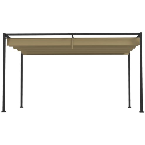 Outsunny 4 x 3(m) Metal Outdoor Pergola with Retractable Roof, Outdoor Gazebo Canopy Shelter with Drainage Holes for Garden, Patio, Lawn, Khaki
