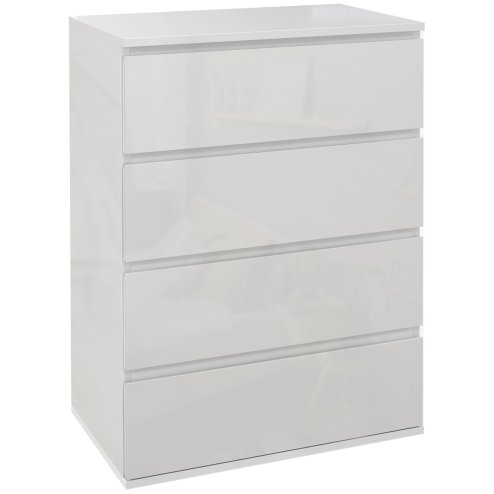 HOMCOM High Gloss Chest of Drawers, Modern 4 Drawer Dresser with Soft Closing Mechanism for Bedroom, White