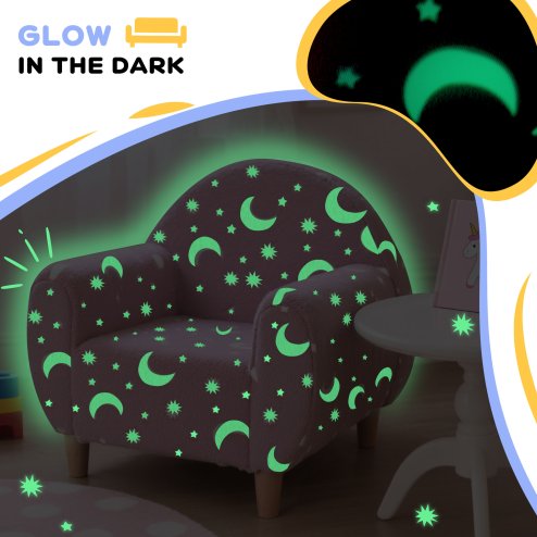 AIYAPLAY Kids Armchair, Glow in the Dark Single Chair with Star Design, Upholstered Toddler Tub Chair for Bedroom, Playroom, Kid Room, Pink