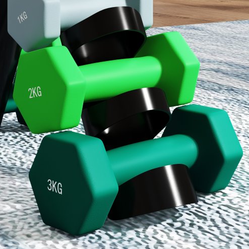 SPORTNOW Dumbbells Set with Carry Storage Rack, Set of 6 Weights for Home Gym, Kettlebell Training Weight Lifting Exercise, 2 x 1kg, 2 x 2kg, 2 x 3kg, Grey