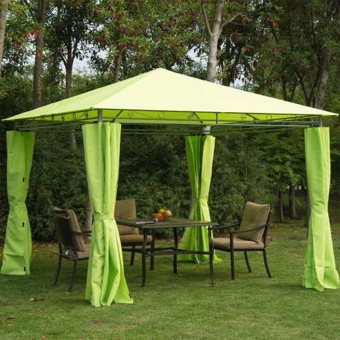 Outsunny 3 x 3(m) Garden Gazebo, Outdoor Gazebo Canopy Shelter with Curtains and Steel Frame for Lawn, Yard and Deck, Green