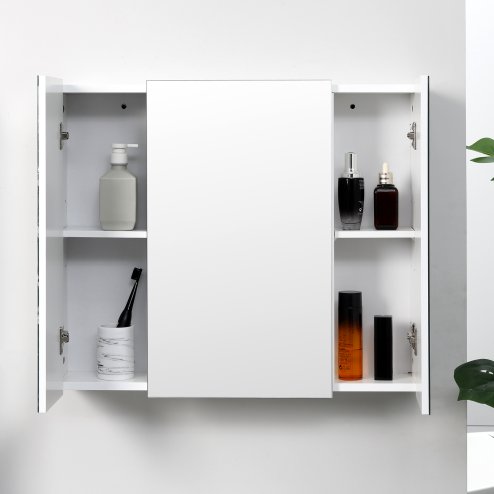 kleankin Bathroom Medicine Cabinet with Mirror, Wall Mounted Bathroom Mirror Cabinet with 3 Doors, Adjustable Shelves, White