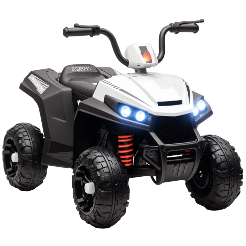 AIYAPLAY Kids Quadbike, 12V Electric Ride on ATV with 4 Wheels Spring Suspension, LED Light, Music, MP3, 5KM/H Battery Powered, for Ages 3-5 Years, White Image