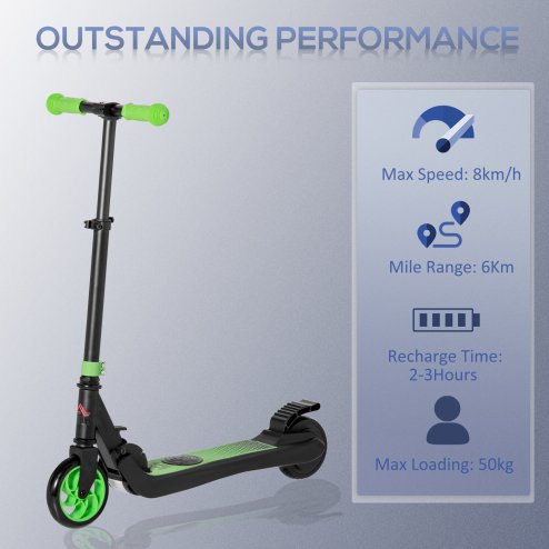 HOMCOM Kids Folding Electric Scooter Adult E Scooter, 120W, with Adjustable Height and Rear Wheel Brake, 8km/h Maximum Speed, for Children Ages 6-12 Years Old, Green