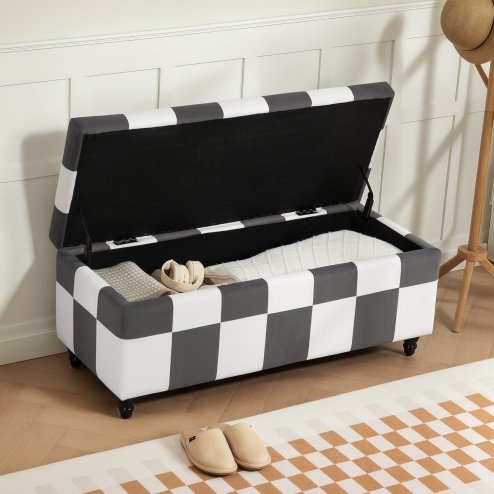 HOMCOM 114 x 47 x 47cm Velvet Storage Ottoman, Button-tufted Footstool Box, Toy Chest with Lid for Living Room, Bedroom