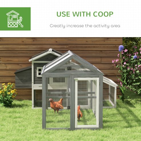 PawHut Large Chicken Run, Wooden Chicken Coop, Pet Playpen w/ Combinable Design - Grey