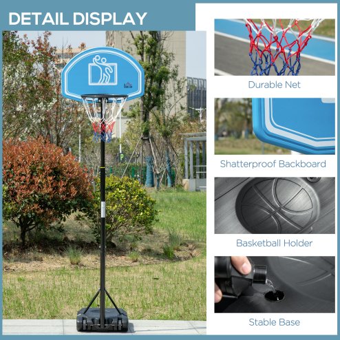 HOMCOM Basketball Hoop and Stand with PE Backboard and Weight Base Height Adjustable 1.6-2.1m Portable on Wheels, Blue