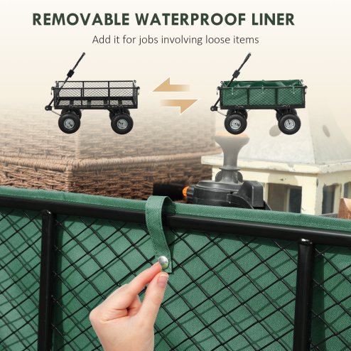 Outsunny Garden Trolley Cart, Heavy Duty Festival Trolley with Removable Liner, Quick-Release Sides, 10