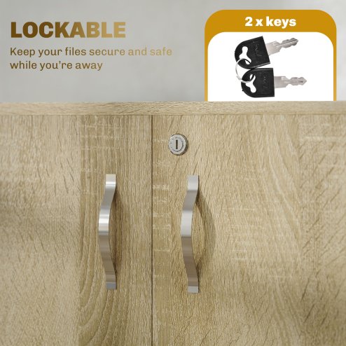 Vinsetto Filing Cabinet with Locking Doors & Shelves, 2-Tier Lockable Storage Cabinet with 2 Keys for Home Office, 80W x 40D x 80H cm, Oak