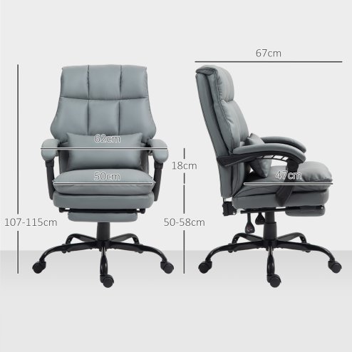 HOMCOM Executive Office Chair with Footrest, PU Leather High Back Desk Chair with Lumbar Support, Swivel Computer Chair with Adjustable Height and Padding Armrests, Grey