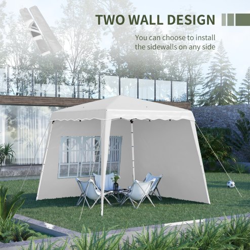 Outsunny 2.4 x 2.4m Pop Up Gazebo Canopy Tent with 2 Sidewalls and Carry Bag, Height Adjustable, UV50+ Party Tent Event Shelter for Garden, Patio, White