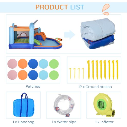 Outsunny 5 in 1 Kids Bouncy Castle Narwhals Style Inflatable House with Slide Trampoline Pool Water Gun Climbing Wall with Inflator Carrybag, 4.2 x 3.7 x 2.3m