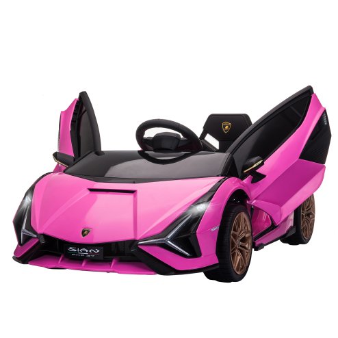 HOMCOM Lamborghini Sian Licensed 12V Kids Electric Ride On Car 2 Motors Toy Car with Remote Control Music Lights MP3 for 3-5 Years Pink Image