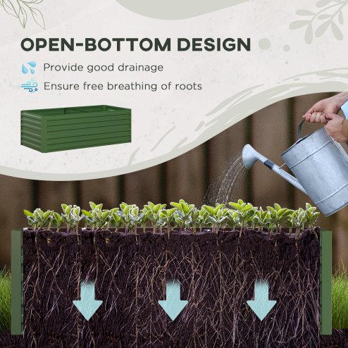 Outsunny Raised Beds for Garden, Galvanised Steel Outdoor Planters with Multi-reinforced Rods for Vegetables, Plants, Flowers and Herbs, 180 x 90 x 59 cm, Green