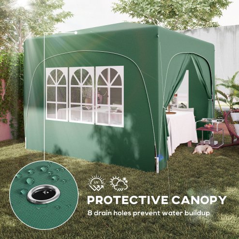 Outsunny 3 x 3(m) Pop Up Gazebo with Sides and Carry Bag, UPF50+, Height Adjustable Party Tent Instant Event Shelter for Garden, Outdoor, Patio, Dark Green