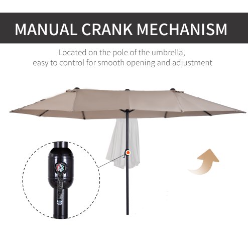 Outsunny 4.6m Large Garden Parasol Double-Sided Sun Umbrella Patio Market Canopy Shade Outdoor Tan - NO BASE