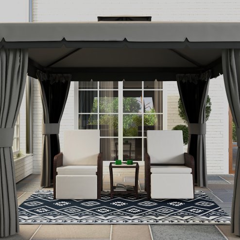 Outsunny Reversible Outdoor Rug with Carry Bag, Waterproof Plastic Straw Mat for Garden, Deck, RV, Picnic, Beach, Camping, 182 x 274cm, Dark Blue and White