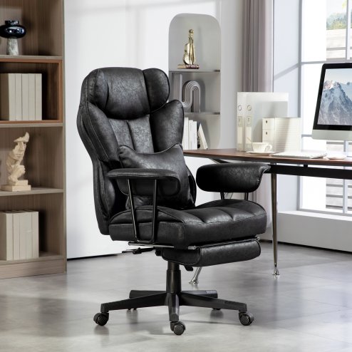 HOMCOM Office Chair, Ergonomic Desk Chair with Foot Rest, Lumbar Support, Reclining Function and Wide Seat, Height-Adjustable High Back Swivel Rolling for Home Office, Support up to 180 kg, Black