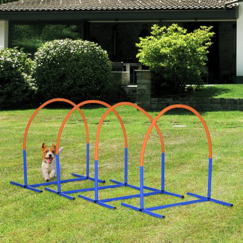 PawHut Dog Agility Equipment,4PCs Portable Dog Play Run Jump Obedience Training Set w/ Agility Bows, Carry Bag