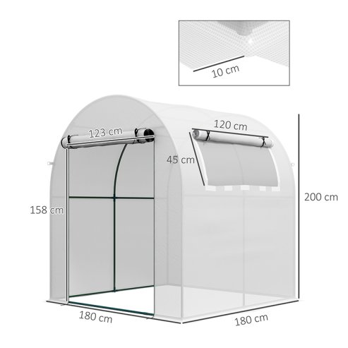 Outsunny Walk in Polytunnel Greenhouse, Tomato Greenhouse with Roll-up Window and Door, PE Cover, Steel Frame for Garden, 1.8 x 1.8 x 2 m, White