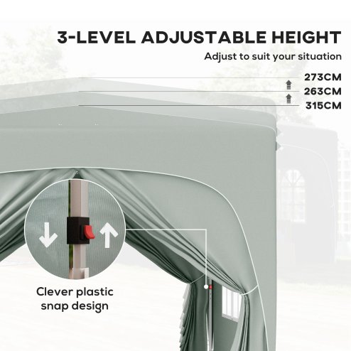 Outsunny 3 x 3(m) Pop Up Gazebo with Sides and Carry Bag, UPF50+, Height Adjustable Party Tent Instant Event Shelter for Garden, Outdoor, Patio, Light Grey