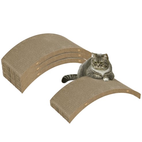 PawHut Cat Scratching Board, 4 piece Set Scratch Pad Reversible, Cat Scratcher Replacement for Cat Treadmill, Indoor Kitten, Scratching Boards Only, 55 x 26cm - Brown