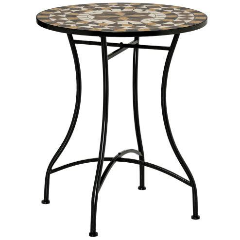 Outsunny 60 cm Mosaic Garden Table, Small Round Outdoor Side Table with Ceramic Top, Plant Stand for Patio, Balcony, Grey and Beige