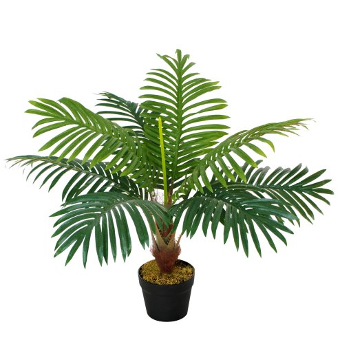 Outsunny 60cm/2FT Artificial Palm Tree Decorative Plant 8 Leaves with Nursery Pot, Fake Tropical Tree for Indoor Outdoor D??cor