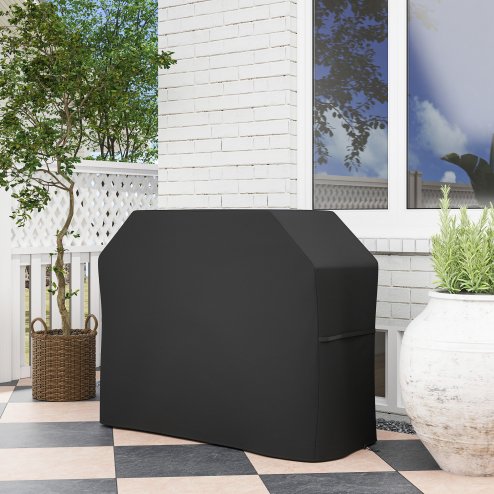 Outsunny BBQ Cover for Rectangular Gas Grill, 420D Oxford Fabric Barbecue Covers, Waterproof UV Protection Rip-Proof, with Windproof Drawstring and Hook and Loop Fasteners, Black, 147 x 61 x 120cm