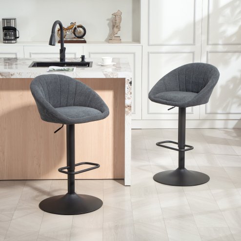 HOMCOM Bar Stools Set of 2, Swivel Barstools, Height Adjustable Breakfast Bar Chairs with Backrest and Footrest for Kitchen Island Counter, Dining Room, Dark Grey