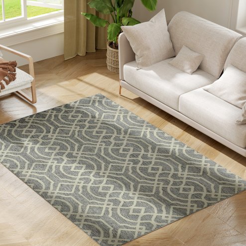 HOMCOM UV Resistant Indoor & Outdoor Area Rug, Easy-Cleaning Machine Washable Rug with Geometric Pattern for Patio, Garden, Kitchen, Bathroom or Living Room, 170 x 120 cm, Grey