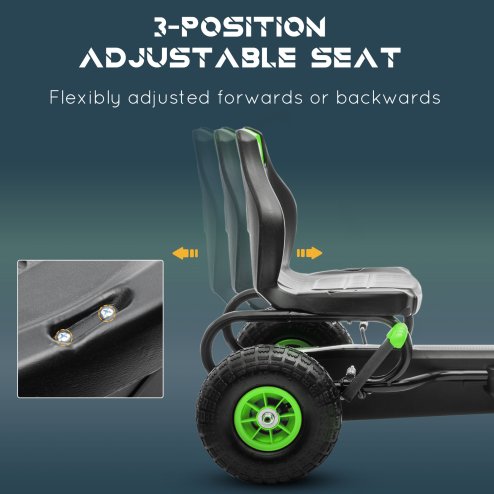 HOMCOM Children Pedal Go Kart, Raving Go Kart with Adjustable Seat, Inflatable Tyres, Shock Aborb, Handbrake, for Ages 5-12 Years - Green