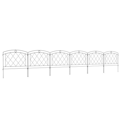 Outsunny Decoration Garden Fence, 24in x 12ft Outdoor Picket Fence Panels, 6PCs Rustproof Metal Wire Landscape Flower Bed Border Edging Animal Barrier, Black