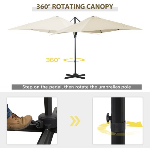 Outsunny 2.5 x 2.5m Patio Offset Parasol Umbrella Cantilever Hanging Aluminium Sun Shade Canopy Shelter 360 Rotation with Crank Handle and Cross Base, Cream White