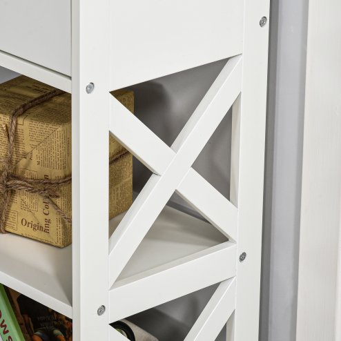 HOMCOM Console Table Side Desk w/ Shelves Drawers Open Top X Support Frame Living Room Hallway Home Office Furniture