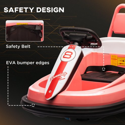 HOMCOM Kids Bumper Car 360° Rotation Spin Waltzer Car 6V Electric Ride On Car with 2 Speeds, Music, Lights for 18-48 Months - Pink