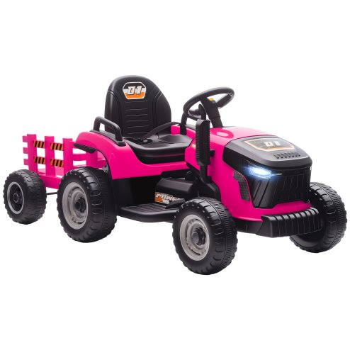 AIYAPLAY Ride on Tractor with Trailer, 12V Electric Vehicle with Remote Control, Ride on Car for Kids with Music, Shifter, Start-Up Sound for Ages 3-8 Years, Pink Image