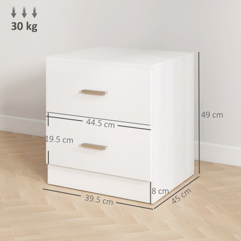 HOMCOM Bedside Table with 2 Drawers, Modern Nightstand, Cabinet Drawers Side Storage Unit for Bedroom, Living Room