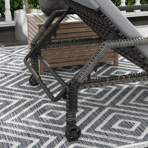 Outsunny Outdoor PE Rattan Sun Lounger, 5-Level Adjustable Backrest Wicker Outdoor Chaise Recliner, Garden Chair with 2 Wheels, Grey