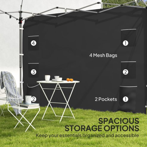 Outsunny Gazebo Side Panel, Canopy Sidewall Panel with 4 Mesh Bags and 2 Storage Pockets for 3 x 3 m Straight Leg Pop Up Gazebos, 1 Pack Sidewall Only, Black