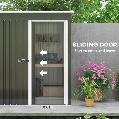 Outsunny 5 x 3ft Garden Storage Shed with Sliding Door and Sloped Roof, Lean to Outdoor Equipment Tool Shed for Garden, Black