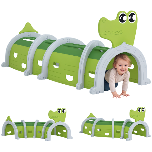 AIYAPLAY Kids Play Tunnel, Toddler Tunnel for Ages 3-6 Crawl and Climb, Play Tunnel for Kids with Crocodile Design, Kids Indoor Outdoor Playground, Green Image