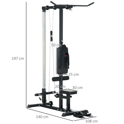 SPORTNOW Lat Pull Down Machine with Adjustable Seat, High and Low Pulley Cable Machine with Flip-Up Footplate, Multi-Function Home Gym Fitness Equipment - Black