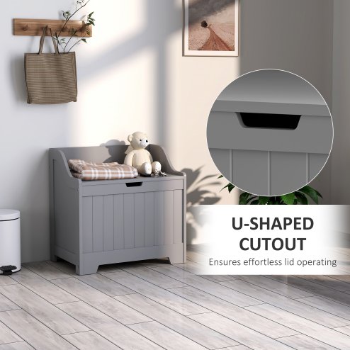 HOMCOM Storage Chest, Storage Trunk with Safety Hinge and U-shaped Cut-out Pull, Wooden Storage Box for Living Room, Entryway, 56.4 x 38 x 56 cm