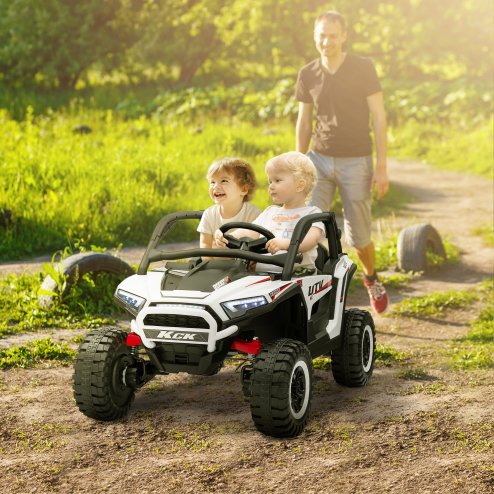 AIYAPLAY 2 Seater Ride on Truck, 24V 7AH Battery Powered Electric Ride On Car with Parental Remote Control, Spring Suspension, 3 Speeds, LED Lights, MP3, Horn, Music, White