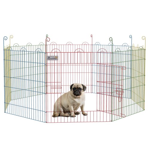 PawHut Dog Playpen Puppy Pen Metal Rabbit Run Pet Crate Fence w/ Door Indoor & Outdoor, 60H x 156cm